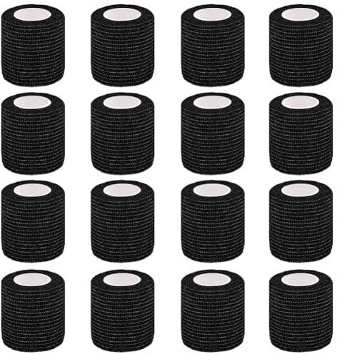 Clooflar 16 Rouleaux Bandage Autoadhésif Cohésifs Bande Cohesive pour Les Humains Et Les Animaux, Strap Sport pour Poignets Cheville Mains Pieds Noir