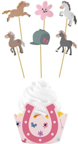 Folat 27517 Pferd Geburtstag Deko Rosa - Cupcake Deko-Set - Happy Horse - 6 Sets - Pferdparty Dekoration, 25x12cm