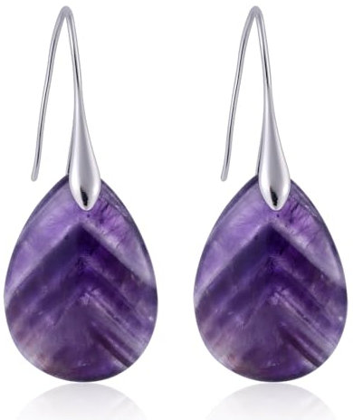 Orecchini Pendenti con Perle di Agata, Orecchini a Goccia con Amo da Pesca in Pietra Naturale di Alta Qualità Eleganti Gioielli Pendenti alla Moda per le Donne (Viola e Argento)