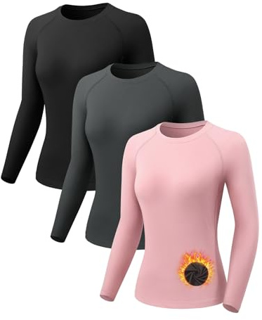 ATTIQOZI 3 Pack Thermounterwäsche Damen Warm Skiunterwäsche Oberteile Damen Innenfleece funktionsunterwäsche Weich Frauen Ski Unterwäsche Kompressions Laufoberteil