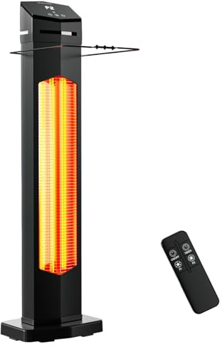 Chauffage électrique pour cour, 2 niveaux de chaleur, minuterie 12 heures, chauffage infrarouge avec télécommande, chauffage infrarouge étanche IPX5