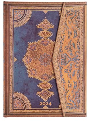 Paperblanks 12-Monatskalender 2024 Safawidisch Indigo | Horizontal | Midi (130 × 180 mm)