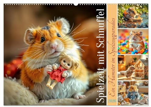 Spielzeit mit Schnuffel - Ein Hamster im Spielzeugparadies (Wandkalender 2026 DIN A2 quer), CALVENDO Monatskalender: Süße Hamster präsentieren ihr Lieblingsspielzeug (CALVENDO Tiere)