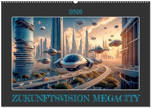 Zukunftsvision Megacity (Wandkalender 2026 DIN A2 quer), CALVENDO Monatskalender: Bilder aus einer Großstadt von morgen (CALVENDO Orte)