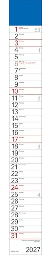 Streifenplaner Blau 2027: Streifenkalender mit Datumsschieber I schmal im Format: 11,4 x 89 cm