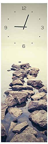 levandeo Wanduhr aus Glas 20x60cm Uhr als Glasbild Steine Meer Natur Dekoration