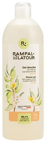 Rampal Latour - Gel Douche au Miel & à l'Aloe Vera Amande - Parfum Amande - Soin Nettoyant et Nourrissant - Certifié Bio - Cosmos Organic- 1L