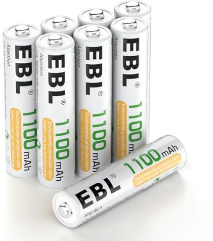 EBL 1.2V AAA Batterie Ricaricabili con 1200 Tech,Pile Ricaricabili da 1100mAh Ni-MH con Comodo Astuccio,Confezione da 8 pezzi