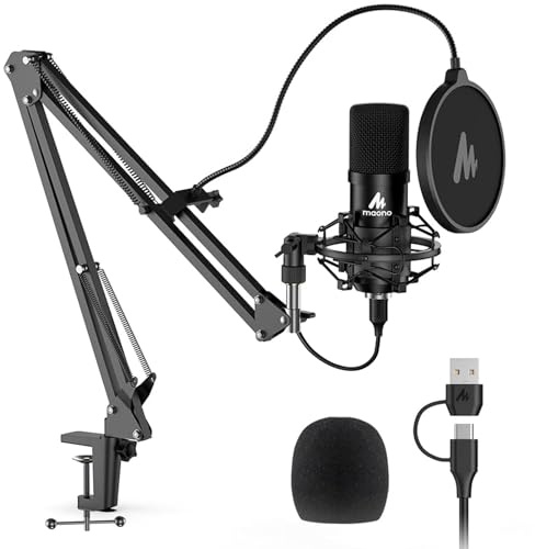 MAONO Kit de micrófono USB 192 KHZ/24BIT Plug & Play AU-A04 USB para Ordenador cardioide micrófono Condensador Podcast con chipset de Sonido Profesional para PC Karaoke, Youtube, grabación de Juegos