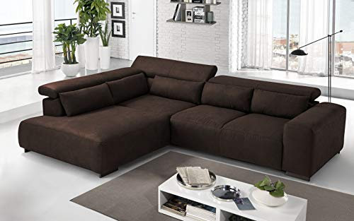 Dafne Italian Design 3-Sitzer-Ecksofa mit Halbinsel links, Sparta Chocolate (309 x 225 x 70 cm)