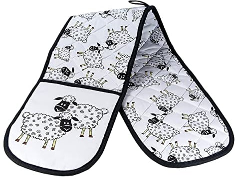 SPOTTED DOG GIFT COMPANY Sheep Oven Gloves Heat Resistant Double Oven Gloves, Mitts Potholder for Home Cooking & Baking, Cute Animal Themed Kitchen Accessories Gifts for Sheep Lovers Women Men