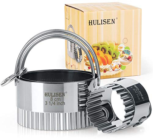 HULISEN 3pcs Wave Round Crinkle Cookie Cutter Set, Stainless Steel, Rust-Proof, Dishwasher Safe