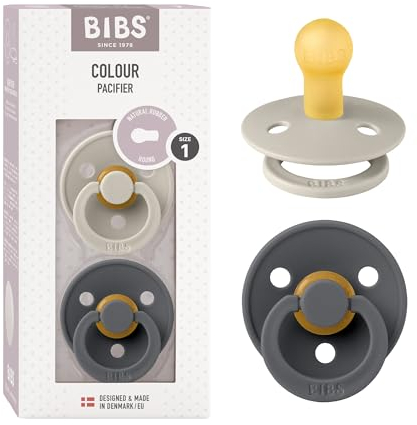 BIBS Colour Schnuller 2er-Pack, BPA-frei, Kirschform Nippel. Naturkautschuk/Latex, Hergestellt in Dänemark. Größe 1 | 0+ Monate | 2-Pack, Sand/Iron