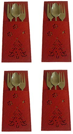 Holibanna Lot de 4 Porte-Couverts de Noël - Poches, Couteaux, cuillères, fourchettes, Sacs de Noël