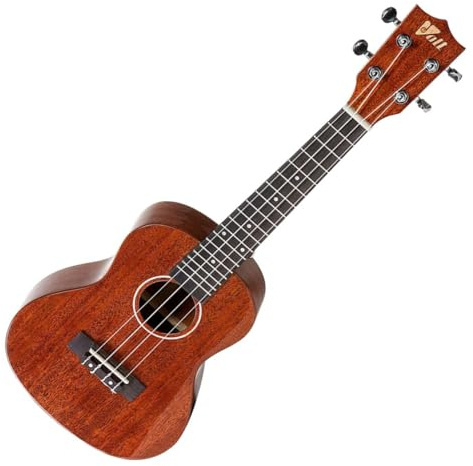 VOLT Ukulele Riva, Größe: Concerto, massive Decke Mahagoni, Griffbrett: Palisander, edle Hochglanzlackierung, Verzierungen aus Perlmutt, Länge: ca. 610 mm, mit Gurtknöpfen, inkl. gefütterte Tasche