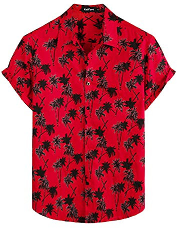 VATPAVE Mens 100% Cotton Hawaiian Shirts Button Down Short Sleeve Beach Shirts Summer Casual Aloha Shirts XX-Large Red Coconut Relaxed fit