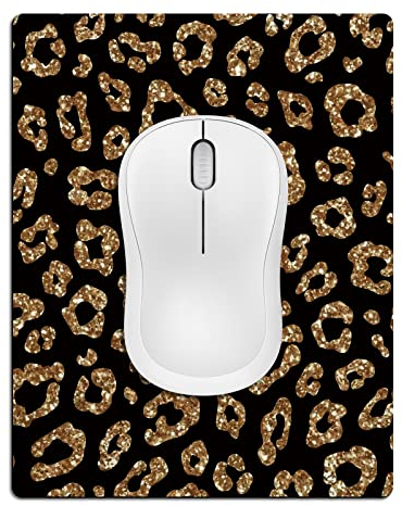 Cyanbone Kleines Mauspad, niedlich, Mini-Mauspads für kabellose Maus und Laptop, Reise-Mauspads mit Designs – Goldener Glitzer-Leopard, tragbares Mauspad 14 x 17,8 cm, Kawaii-Schreibtischdekoration