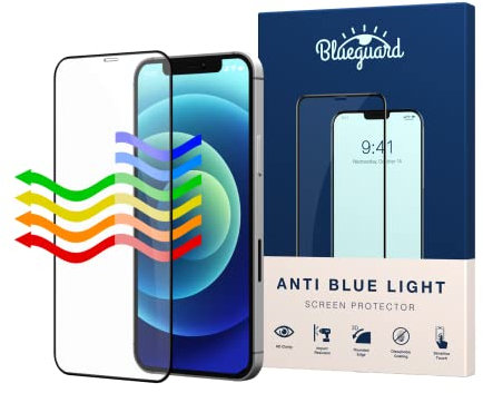Blueguard Anti Blue Light Screen Protector Compatible with iPhone 12 / iPhone 12 Pro, 9H Tempered Glass, Reducing Eye Strain