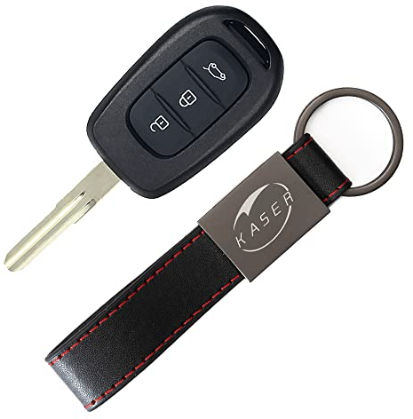 KASER Coque de clé compatible pour Dacia Sandero Logan Duster Coque télécommande 3 touches pour Renault Kwid Symbol Trafic avec porte-clés en cuir