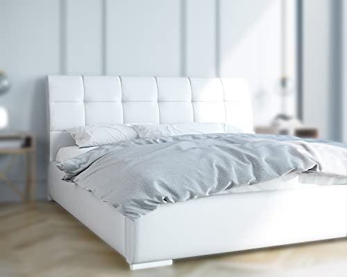 KM Möbel | Polsterbett | Rückenlehne aus Polsterplatten | Bett mit Lattenrost und Stauraum | OSLO 180x200 (Bett mit Lattenrost Metallrahmen + Velvet)