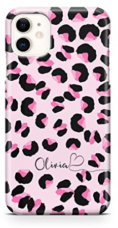 iCaseDesigner Personalised Name with Heart Animal Print Phone Case Compatible with iPhone 11 Pro. 11. Pink Leopard