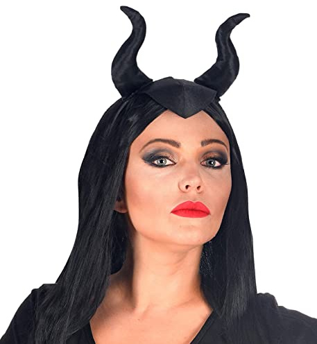 MIMIKRY Maleficent Kopfschmuck Haarreif mit Hörnern und Stirnteil Böse Fee Stiefmutter