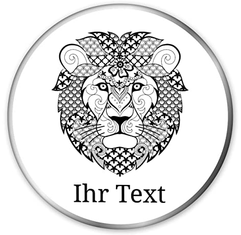 gravur-farbik.de – personalisierbare runde Dose mit Name oder Wunschtext – Zentangle Löwe Motiv – bedruckte Geschenkdose – ideale Keksdose, Metalldose, Plätzchendose
