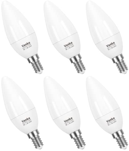 Vanke E14 LED Light Bulbs, Warm White 2700K Yellow Light, 6W (40W Incandescent), SES Small Screw Candle in Light Bulb, 470lm, Pack of 6, Non-Dimmable