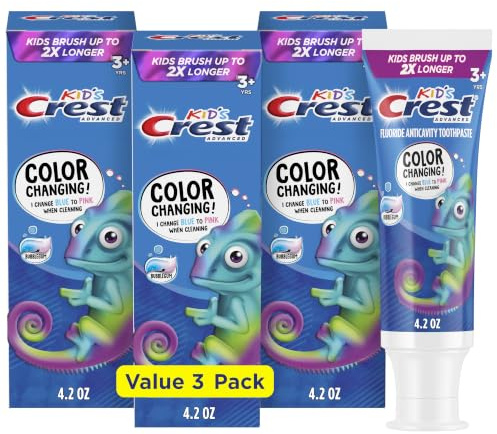 Crest Advanced Kid's Fluoride Toothpaste, Bubblegum Flavor, 4.2 oz, 3 Count, Color-Changing Anticavity Toothpaste