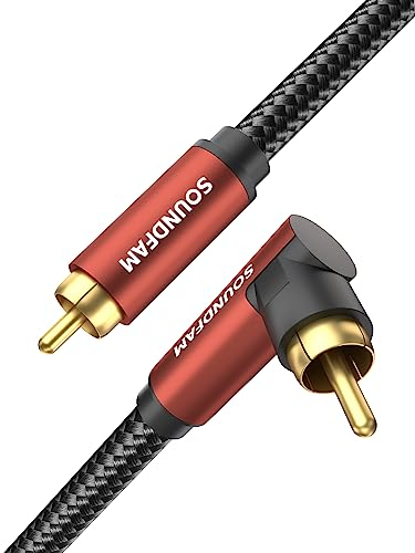 SOUNDFAM Subwoofer kabel 90 Grad Cinch Kabel 3M, Rechtwinkliges Subwooferkabel RCA Digital Audio Koaxial Kabel für Wandmontierter TV Soundbar - Weinrot