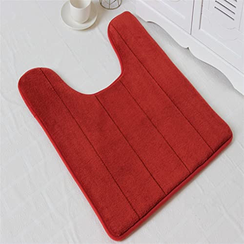 Lifup Tapis Contour WC Doux en Molleton de Corail Antidérapant, Tapis de Toilette WC Absorbant, Tapis Salle de Bain Lavable en Machine Vin Rouge 50 x 60 cm