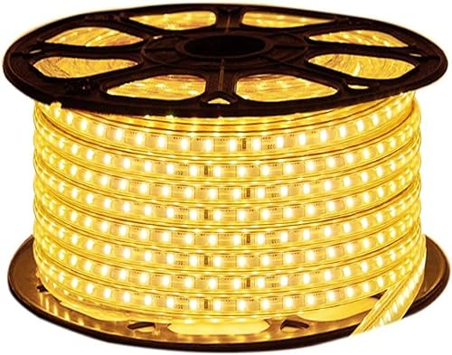 Tiras LED 220V Smd2835 14,4W/m Con Enchufe Sin Pegatina IP65 Impermeable, Escalera de Techo Tira de LED Cocina Cable Luces Flexible LED Light Decoración (50M, Blanco Cálido)