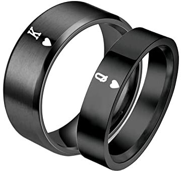 Homxi Partnerringe Paar mit Gravur,Verlobungsring Paar Edelstahl 6/8MM Schwarz Ring King and Queen mit Herz Partnerringe Paar Damen 60 (19.1) + Herren 62 (19.7)