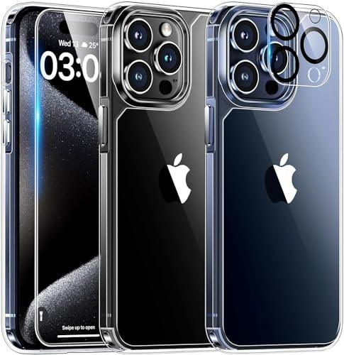 TAURI Clear for iPhone 15 Pro Case, and HD Screen Protector, [Not-Yellowing] [12 FT Grade Protection] Shockproof Phone Case for iPhone 15 Pro 6.1 inch