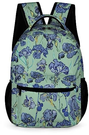 Niapessel Kinder-Rucksack für Schule, Schwertlilien, Van-Gogh-Stil, Muster, Studenten, Büchertaschen, Schultaschen, Mädchen und Jungen, Iris Blumen Van Gogh Style, Einheitsgröße, Classic