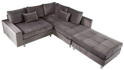 Riess Ambiente Modernes Ecksofa Kent 220cm Silbergrau Samt Federkern Wohnlandschaft inkl. Hocker