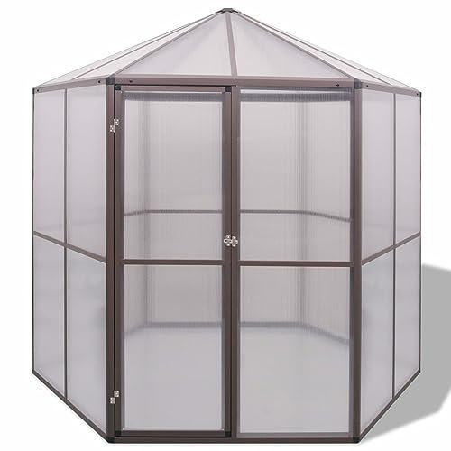 Festnight Invernadero de Aluminio XXL,Invernadero de Jardín 240x211x232 cm Policarbonato Transparente Invernadero de Vidrio Casero Plantas Cultivos Marrón
