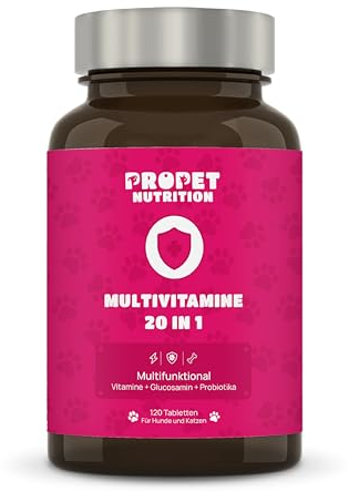 Vitamine per Cani e Gatti 20 in 1. Omega 6, Probiotici e Glucosamina. Integratore Completo Ricco di Vitamine A, B, C, H. Sistema Immunitario, Digestivo, Ossa, Articolazioni e Pelo. 100% Natural