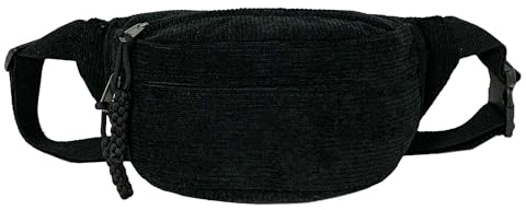 Micmores Damen Bauchtasche aus Cord, Modische Umhängetasche Crossbody Bag, Praktische Brusttasche Gürteltasche für Outdoor, Sport, Reise, Laufen, Schule(Schwarz)