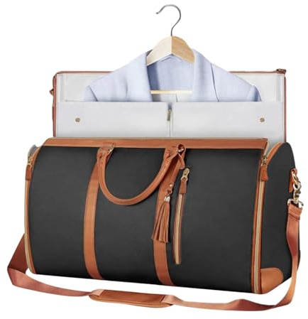 shpuuyy Reisetasche 2-in-1 Umwandelbarer Kleidersack Handgepäck Schwarz PU-Leder 52 x 25,4 x 31,75 cm 1 Stück