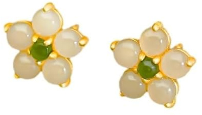 Natürliche hetische Jade-Pfirsichblüten-Ohrringe, Schmuck, S925 Sterlingsilber, Süßwasserperle, Blumen-Ohrstecker für Damen, weiß, hetische Jade, Sterling Silber, hetian jade