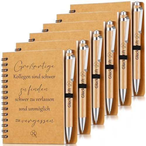 Sinmoe 6 Set Abschiedsgeschenk Kollegen Geschenk für Kollegin Jobwechsel Mitarbeiter Danke Spirale Notizblock Glücksstift Kugelschreiber aus Holz(Großartige Kollegen sind schwer zu finden)