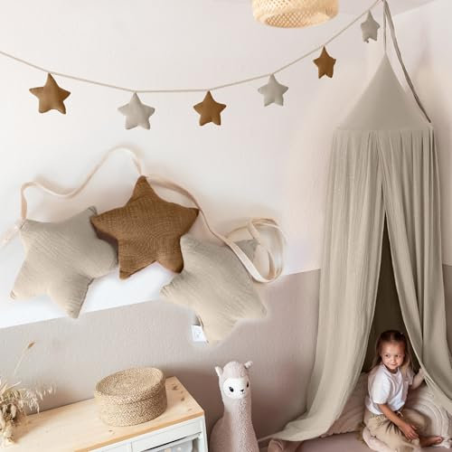 LILIMAUS Sternen Wimpelkette Stoff [in 12 Farben] Wimpelkette Kinderzimmer - 100% Baumwolle Handmade Girlande Stoff - Wimpelkette Musselin - Hausbett Deko Mädchen & Jungen - Girlande Deko Babyzimmer