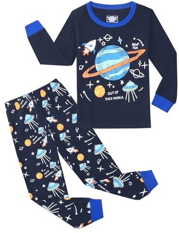 Gumyoss Pyjamas pour garçons Pyjamas pour Enfants Garçon Espace Manches Longues Coton Hiver Noël Vêtements de Nuit 3 Ans