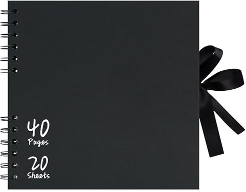 Vienrose 20,5x20,5 cm Scrapbook Fotoalbum zum Selbstgestalten, DIY Fotoalbum mit 40 Seiten Schwarzem Kraftpapier, Fotobuch zum Einkleben, Album für Paare, Babys, Hochzeiten und Familie, Schwarz