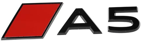 Audi 8B3853740A5FQ Schriftzug A5 Modellbezeichnung Emblem Aufkleber Heckklappe, selbstklebend, schwarz, mit roter Audi Sport Raute