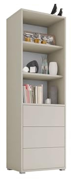 Mirjan24 Standregal Gesita R3SZ mit 3 Schubladen (Cashmere) | Griffloses Bücherregal mit Push-to-open-System, Rollgleitschienen und kratzfester Oberfläche, B/H/T: 60/178/40 cm