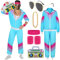 90er 80er Jahre Outfit Herren Damen Mottoparty Kostüm Kostüm 80er Jahre Trainingsanzug Jacke Hose Anzug 80er Accessoire 80er Jahre Kleidung Herren Frauen Rocker Vintage Bad Taste Kostüm für Karneval S