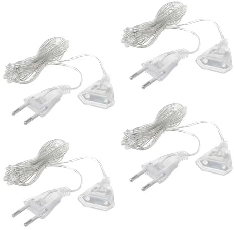 4 prolunghe cavo sottile 5 m, prolunga spina europea, cavo di prolunga piatto, cavo di prolunga sottile trasparente per catene luminose a LED e dispositivi a basso consumo energetico