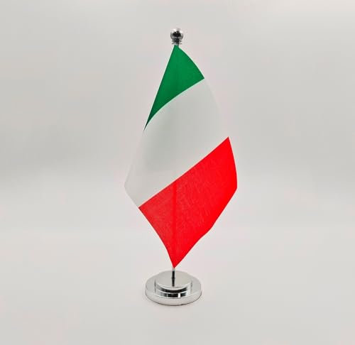 Bandiera da tavolo Italia 21 x 14 cm asta e base in acciaio bandiere da tavolo per sale riunioni (Italia)